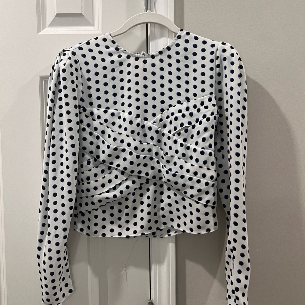 Express Black and Blue Overlay Polka Dot Blouse